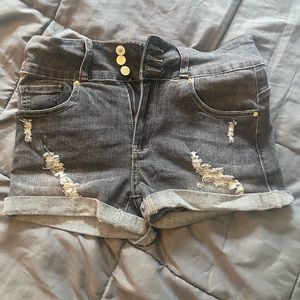 Button fly black stretch denim shorts, brand new